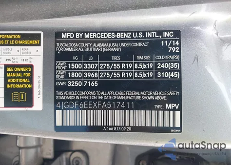 2015 Mercedes-Benz Gl 450 4Matic z USA, uszkodzony, nr VIN 4JGDF6EEXFA517411